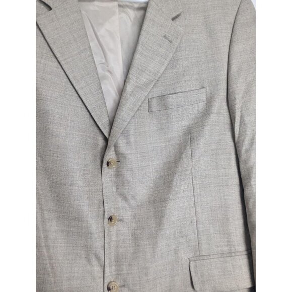 Jos A Bank Tan Grey Wool Bamboo Rayon 3 Button Sport Coat Jacket Blazer Sz 48L - Picture 2 of 8